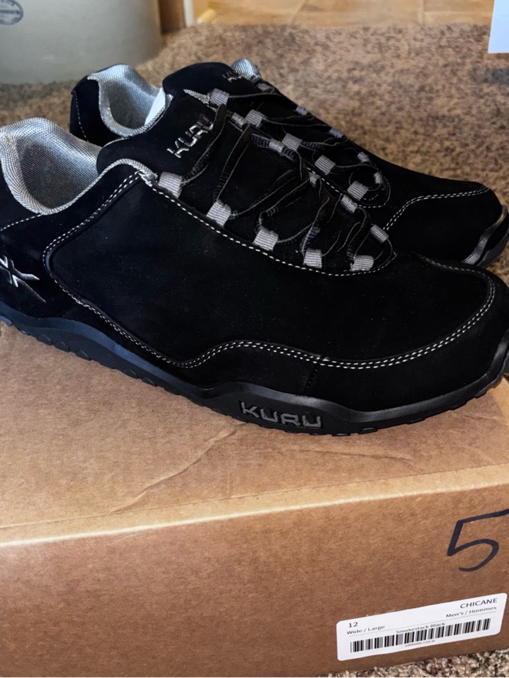 KURU Mens Chicane Sneaker 12 Wide Black Leather Hiking Walking Casual Shoe